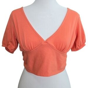Missguided Peach Puff Sleeve Open Tie Back Crop Top Size US 6 Summer Fun Y2K NWT